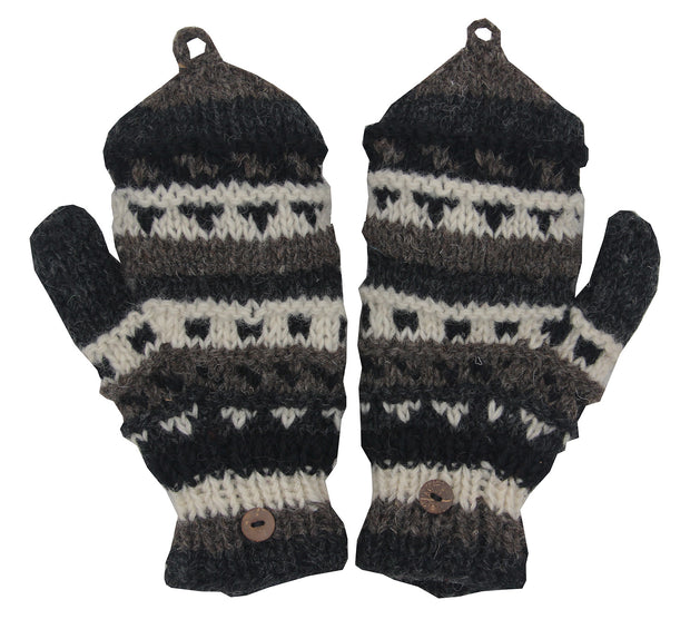 Hand Knit 100% Wool Convertible Finger less Mittens Glove Nepal - DharmaObjects
