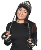 Nepal Hand Knit Ear Flaps Beanie Ski Wool Hat & Glove Mitten Set - DharmaObjects