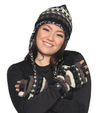 Nepal Hand Knit Ear Flaps Beanie Ski Wool Hat & Glove Mitten Set - DharmaObjects