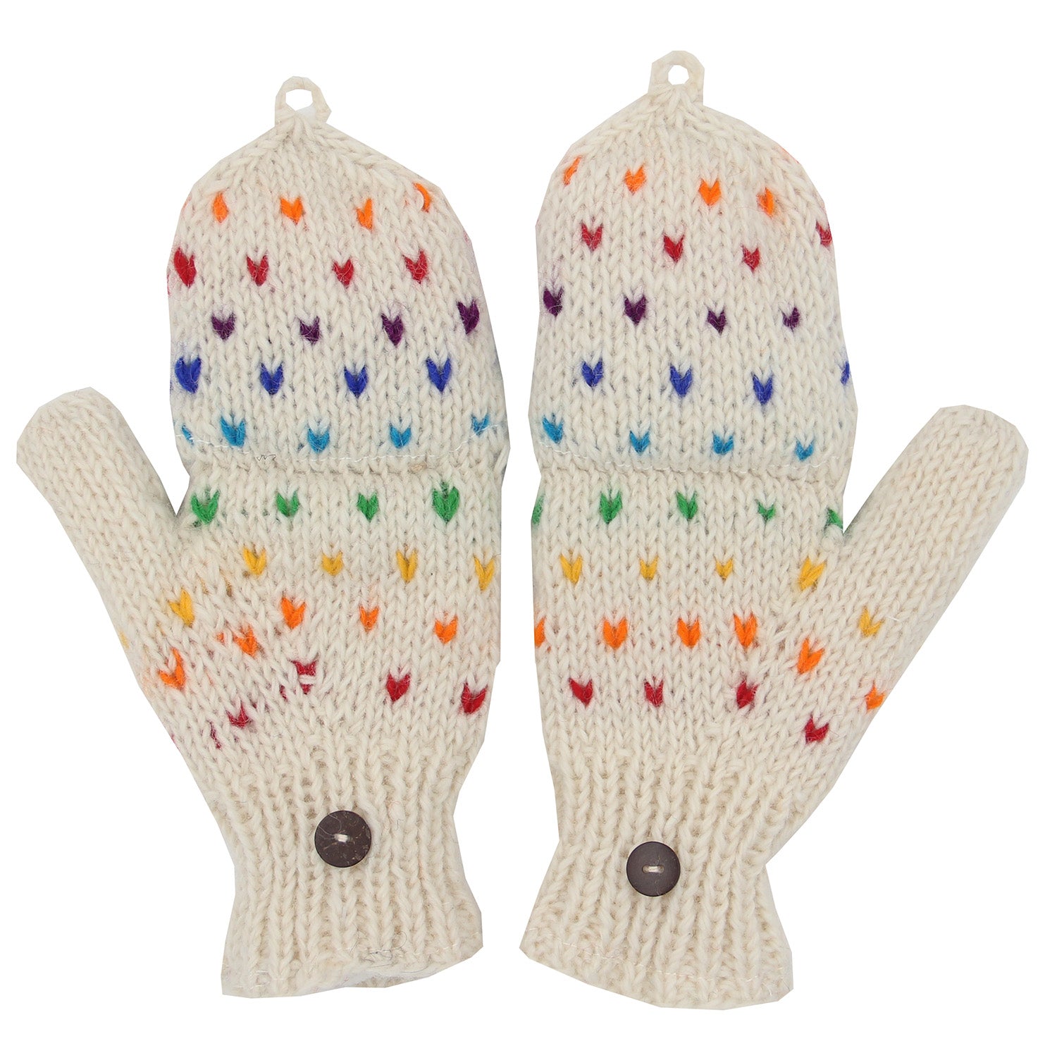 Nepal Hand Knit Ear Flaps Beanie Ski Wool Hat & Glove Mitten Set - DharmaObjects