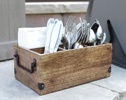 Mango Wood Utensils Caddy, Holder for Spoons, Forks, Knives, Salt Pepper, Napkins, Silverware Organizer, Flatware Holder