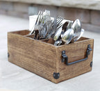 Mango Wood Utensils Caddy, Holder for Spoons, Forks, Knives, Salt Pepper, Napkins, Silverware Organizer, Flatware Holder - DharmaObjects