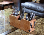 Mango Wood Utensils Caddy, Holder for Spoons, Forks, Knives, Salt Pepper, Napkins, Silverware Organizer, Flatware Holder - DharmaObjects