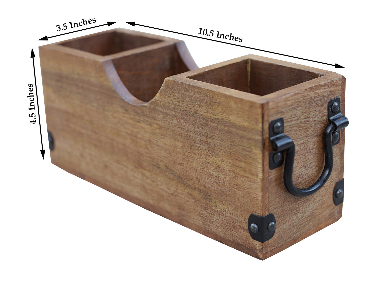 Mango Wood Utensils Caddy, Holder for Spoons, Forks, Knives, Salt Pepper, Napkins, Silverware Organizer, Flatware Holder - DharmaObjects