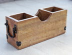 Mango Wood Utensils Caddy, Holder for Spoons, Forks, Knives, Salt Pepper, Napkins, Silverware Organizer, Flatware Holder - DharmaObjects