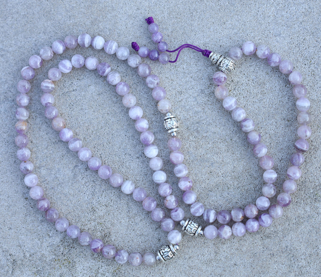 Tibetan Amethyst 108 Bead Meditation Mala | Om Mani Padme Hum Prayer Beads | Buddhist Gemstone Japa Mala | Yoga Spiritual Gift - DharmaObjects