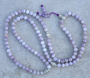 Tibetan Amethyst 108 Beads Mala Meditation Yoga With Silver Guru Bead, Silver Spacers And Mala Wooden Box