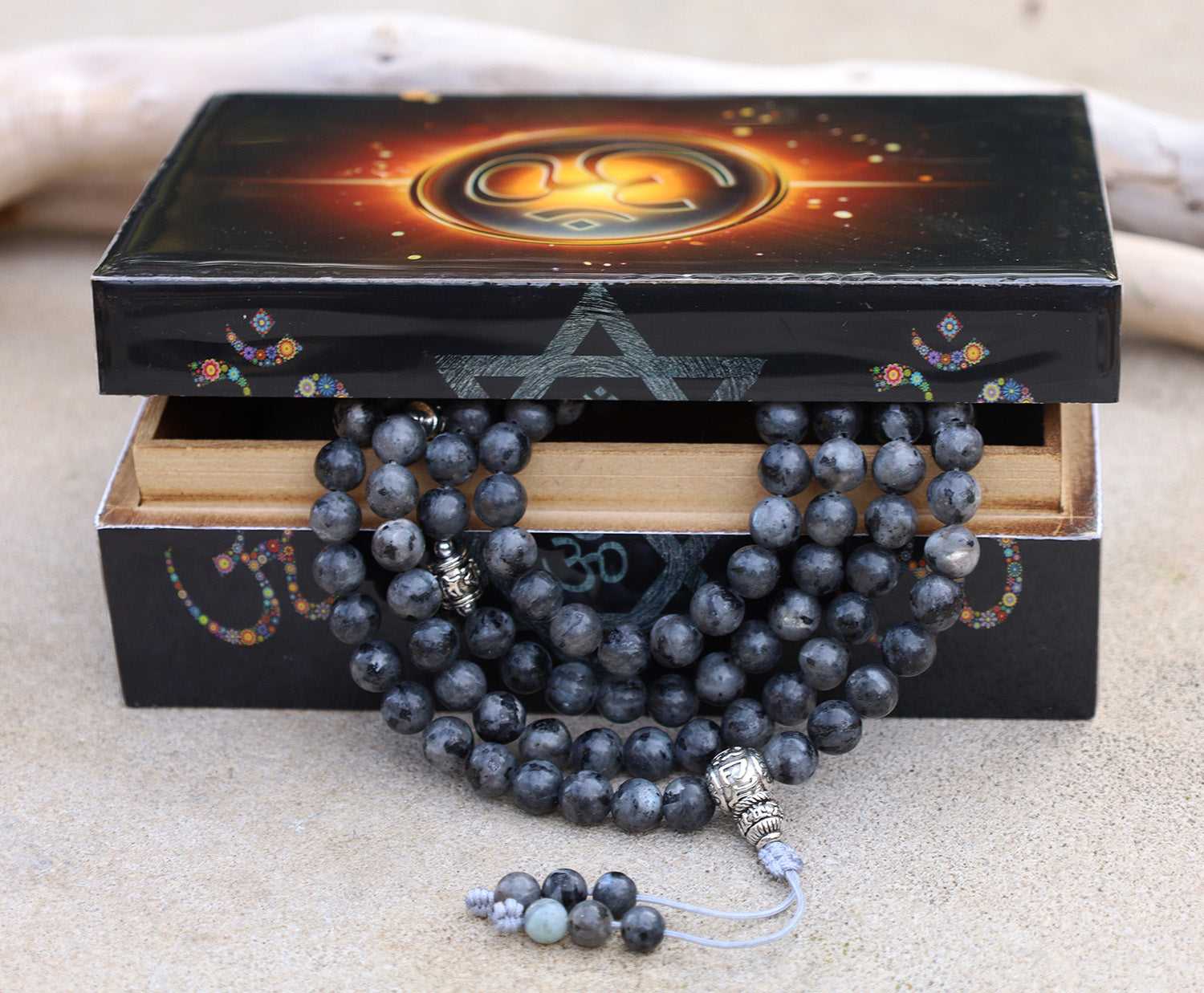 Labradorite 108 Bead Meditation Mala | Om Mani Padme Hum Prayer Beads | Buddhist Gemstone Japa Mala | Yoga Spiritual Necklace Gift - DharmaObjects