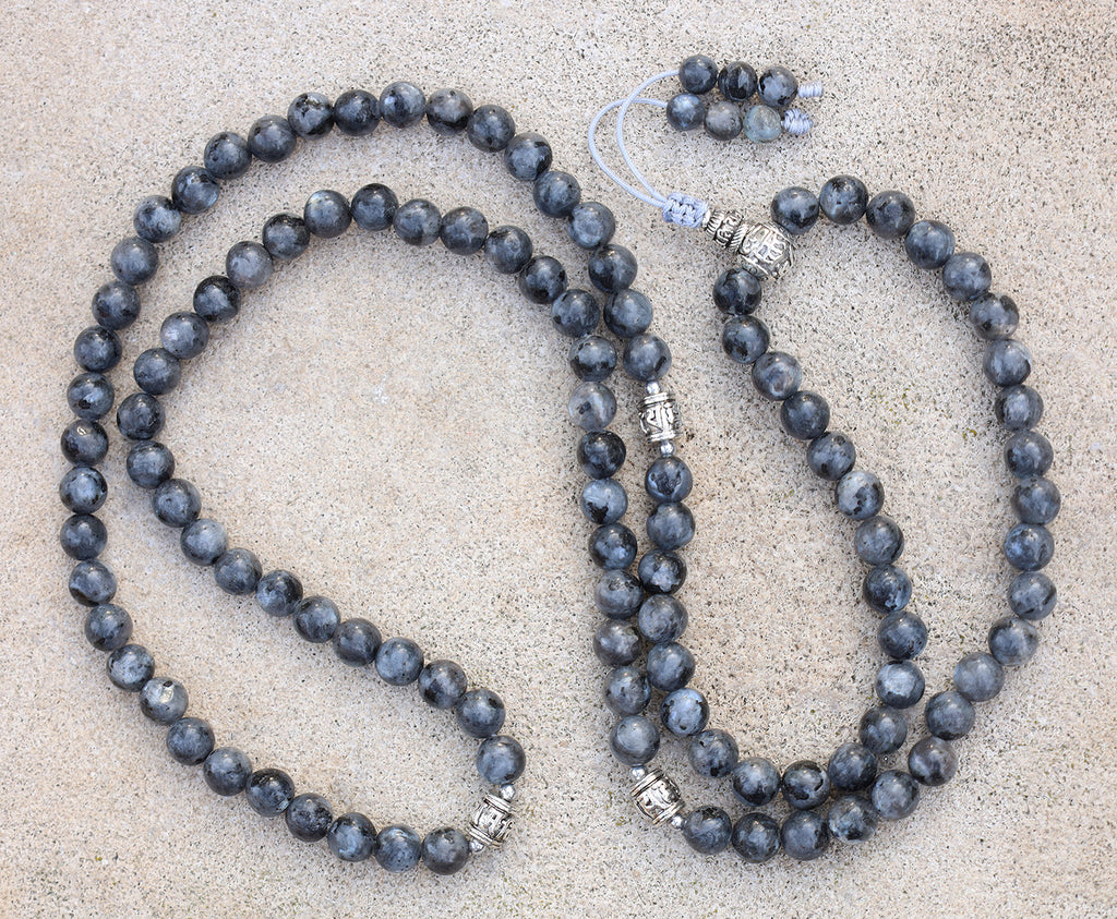Labradorite 108 Bead Meditation Mala | Om Mani Padme Hum Prayer Beads | Buddhist Gemstone Japa Mala | Yoga Spiritual Necklace Gift - DharmaObjects