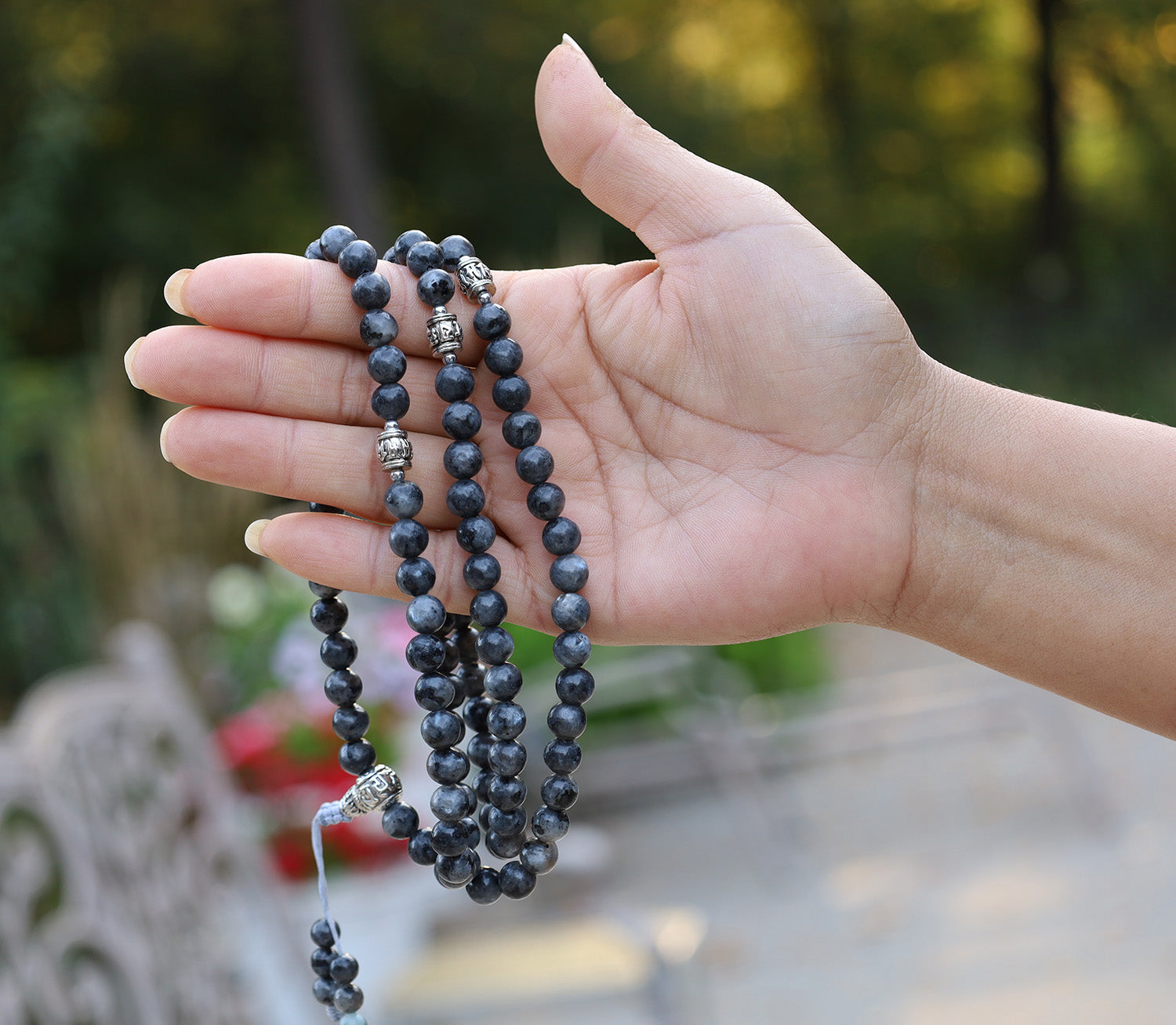 Labradorite 108 Bead Meditation Mala | Om Mani Padme Hum Prayer Beads | Buddhist Gemstone Japa Mala | Yoga Spiritual Necklace Gift - DharmaObjects