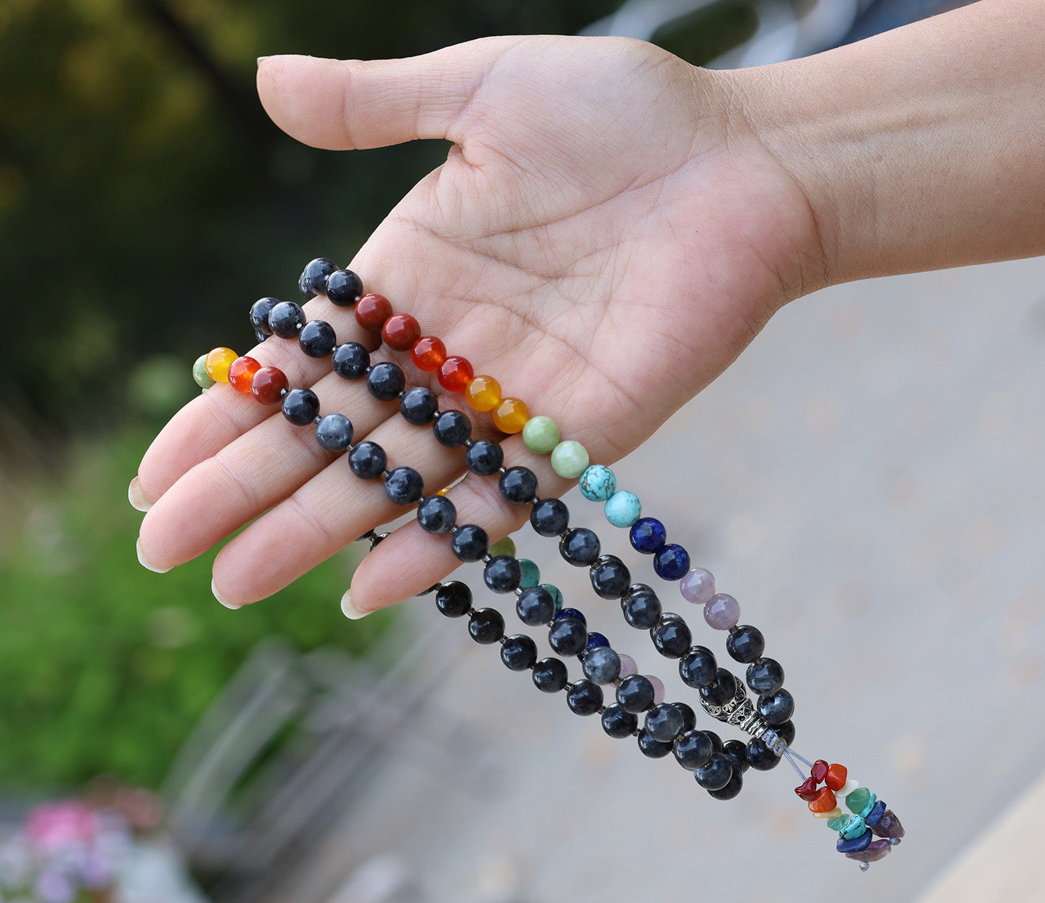 Labradorite Chakra 108 Bead Meditation Mala | Tibetan Gemstone Prayer Beads | Yoga Healing Japa Mala | Buddha Spiritual Necklace - DharmaObjects