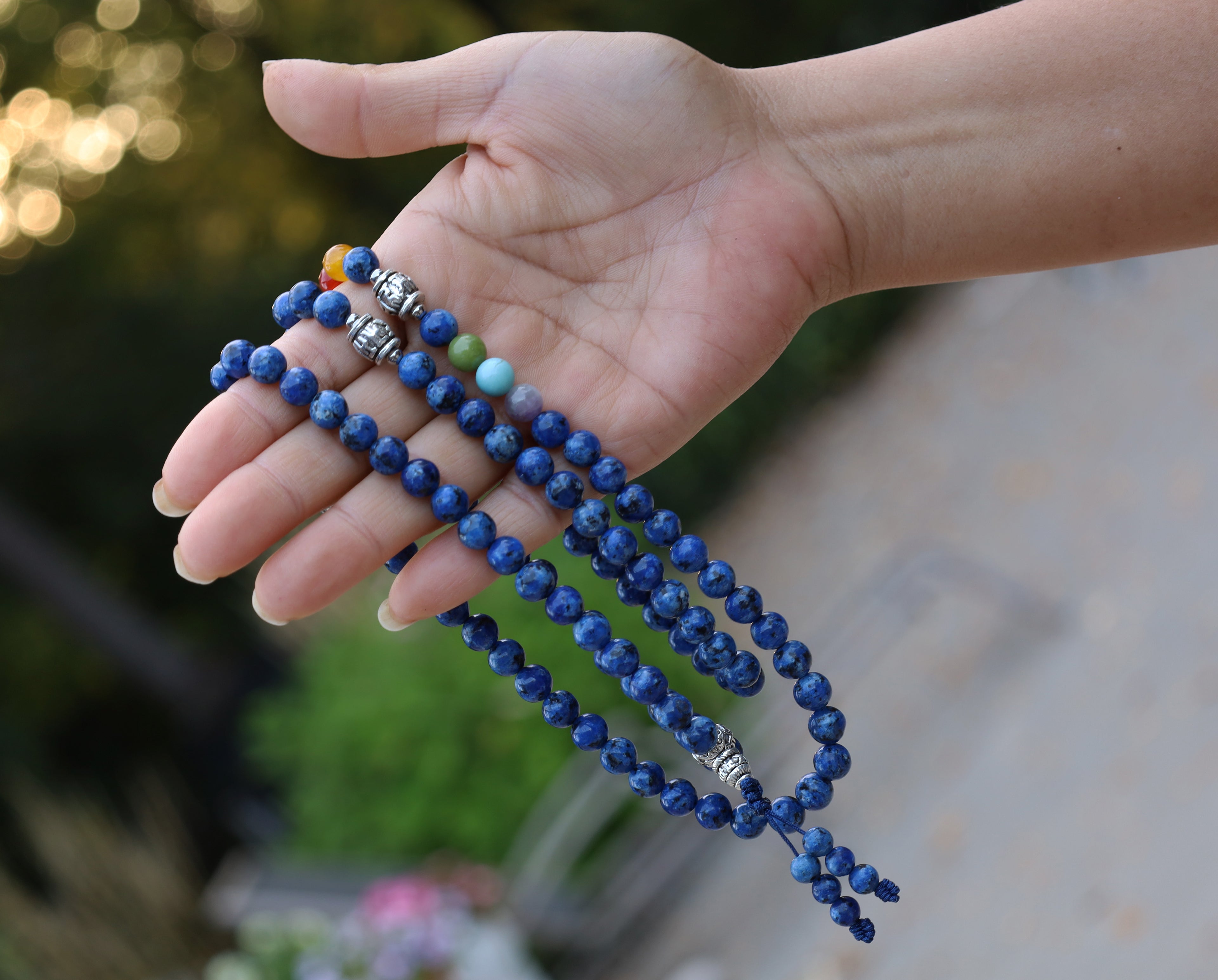 Lapis Lazuli Chakra 108 Bead Meditation Mala Necklace | Om Mani Padme Hum Prayer Beads | Buddhist Mala | Yoga Jewelry | Crystal Spiritual Gift - DharmaObjects