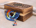 Tibetan Lapis Lazuli Chakra 108 Beads Mala Meditation Yoga With Silver Guru Bead, Silver Spacers And Mala Wooden Box - DharmaObjects