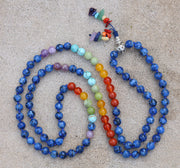 Tibetan Lapis Lazuli Chakra 108 Beads Mala Meditation Yoga With Silver Guru Bead, Silver Spacers And Mala Wooden Box