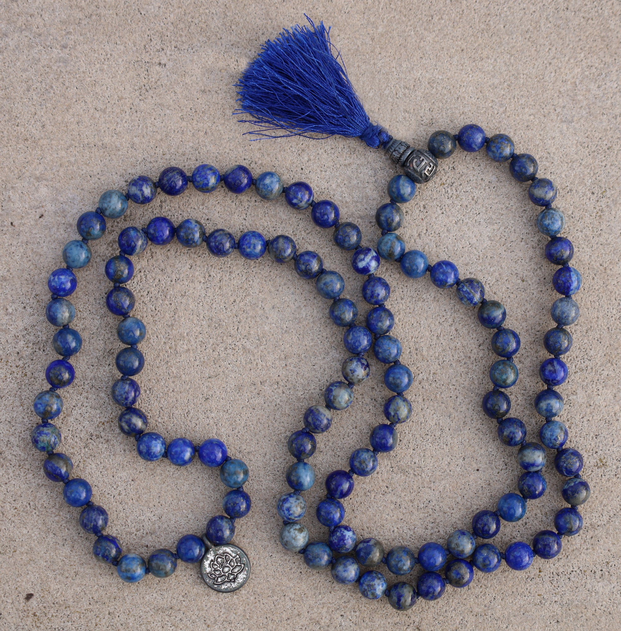Gemstone Lotus Charm 108 Beads Prayer Mala With Box - DharmaObjects