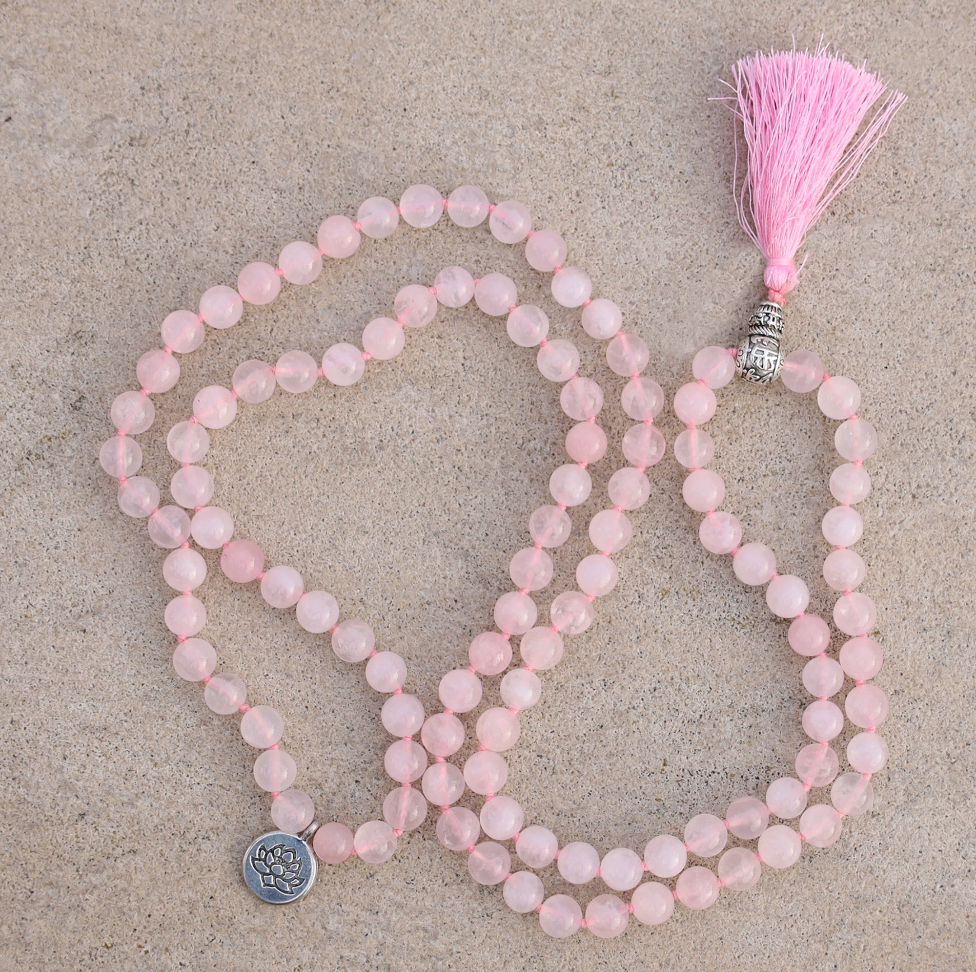 Gemstone Lotus Charm 108 Beads Prayer Mala With Box - DharmaObjects