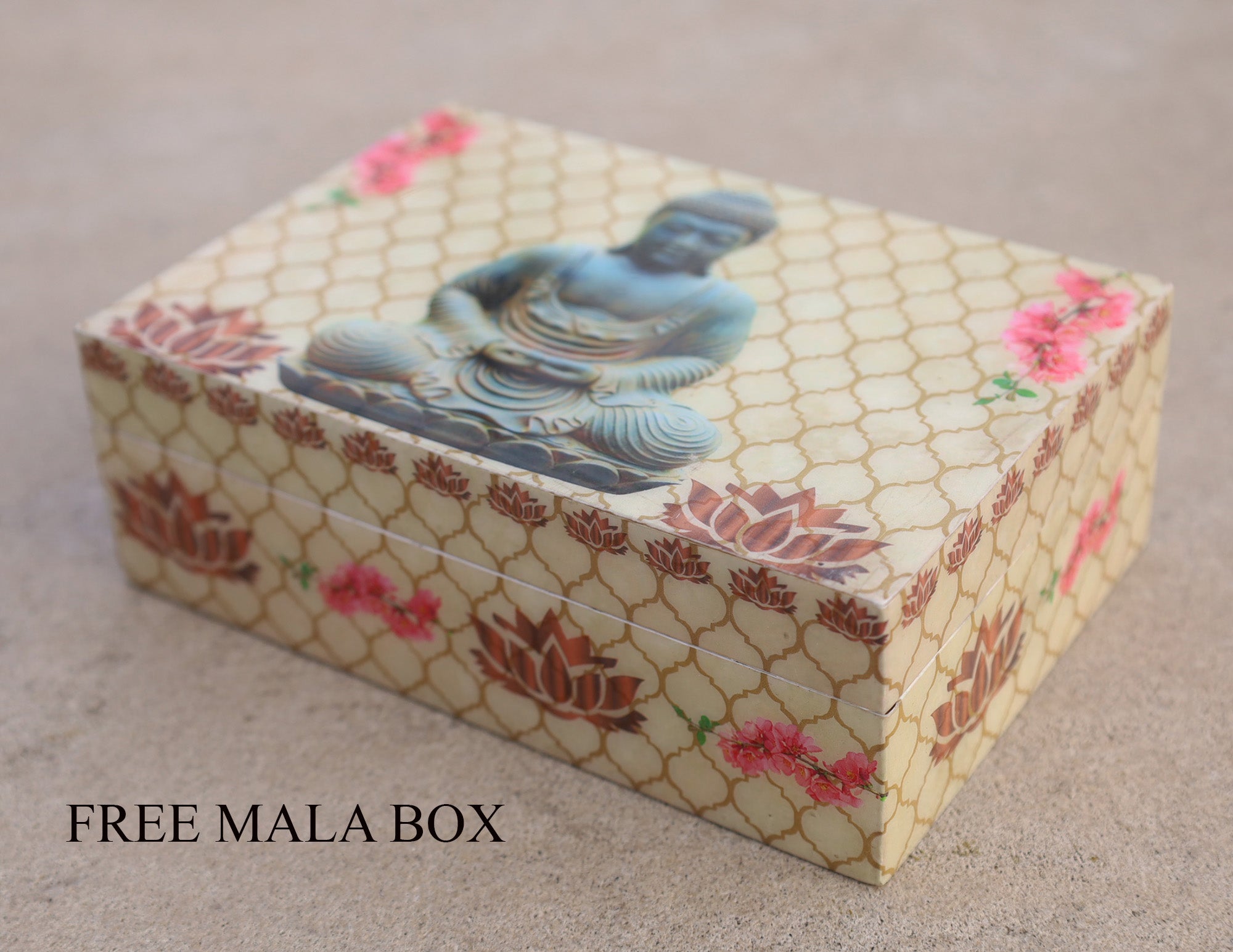 Gemstone Lotus Charm 108 Beads Prayer Mala With Box - DharmaObjects