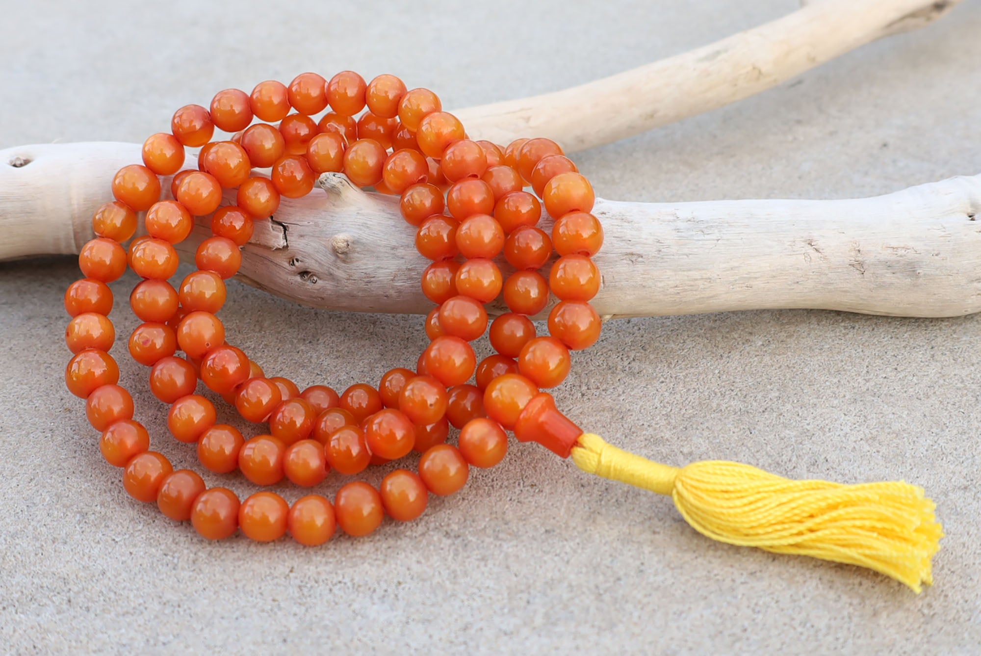 Tibetan 108 Beads Faux Amber Meditation Mala / Prayer Beads / Rosary