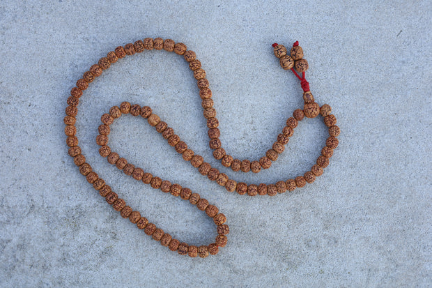 Hindu Natural Rudraksha Mala Rosary 108 Beads Free Silk Mala Bag