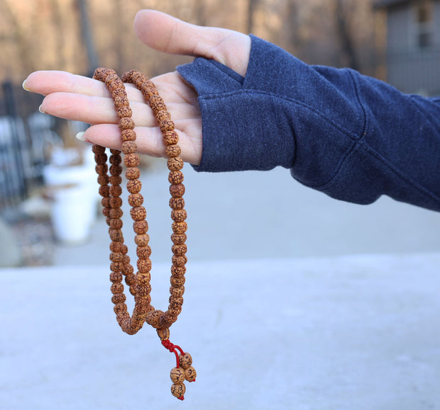 Hindu Natural Rudraksha Mala Rosary 108 Beads Free Silk Mala Bag