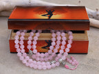 Tibetan Rose Quartz Mala 108 Beads –  Silver Guru Bead & Om Mani Spacers