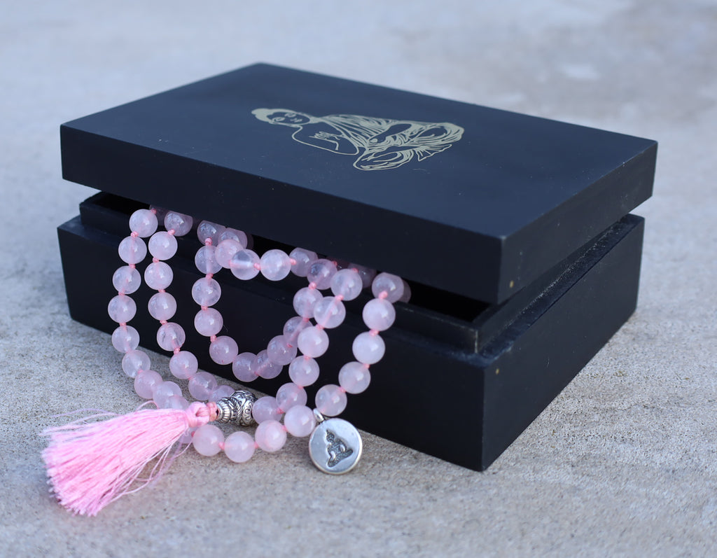 Gemstone Buddha Charm 108 Beads Mala With Box - DharmaObjects