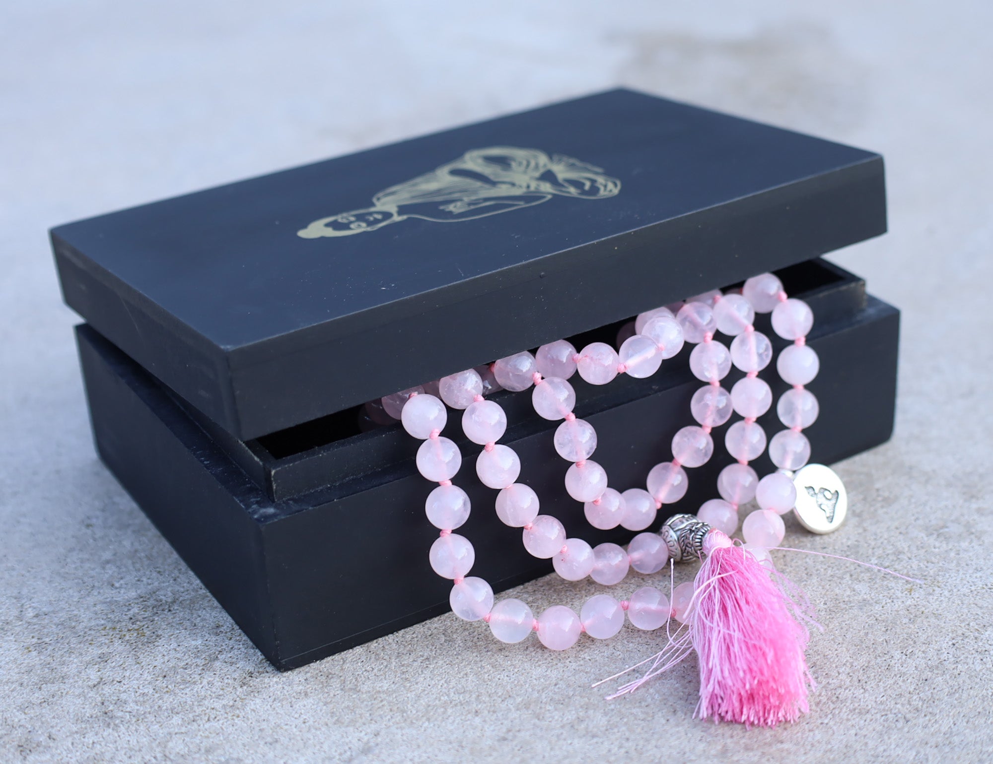 Gemstone Buddha Charm 108 Beads Mala With Box - DharmaObjects