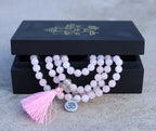 Gemstone OM Charm 108 Beads Prayer Mala With Box - DharmaObjects