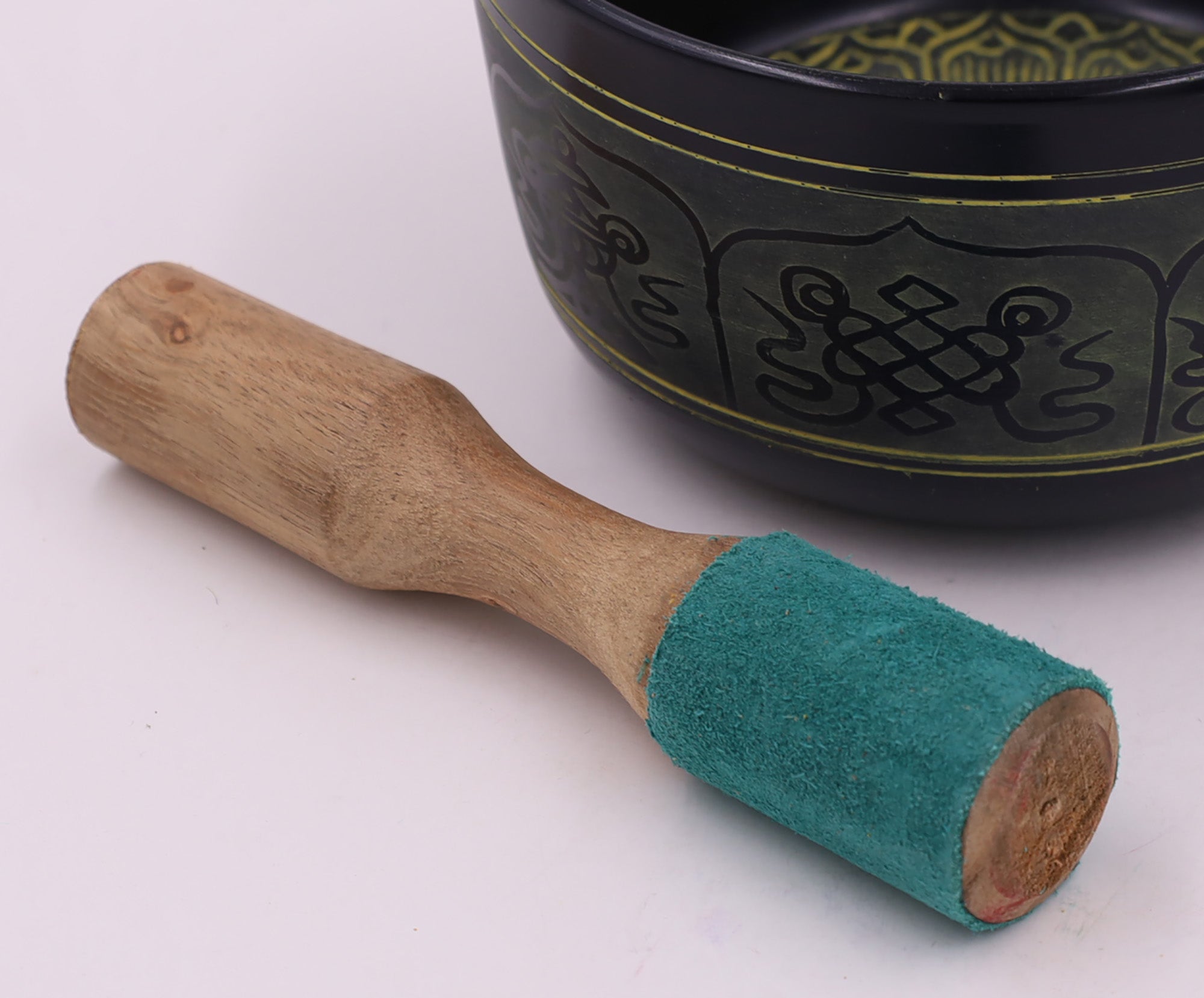 Tibetan Hard Wood Easy Play Singing Bowl Leather-Wrapped Striker, Mallet - DharmaObjects