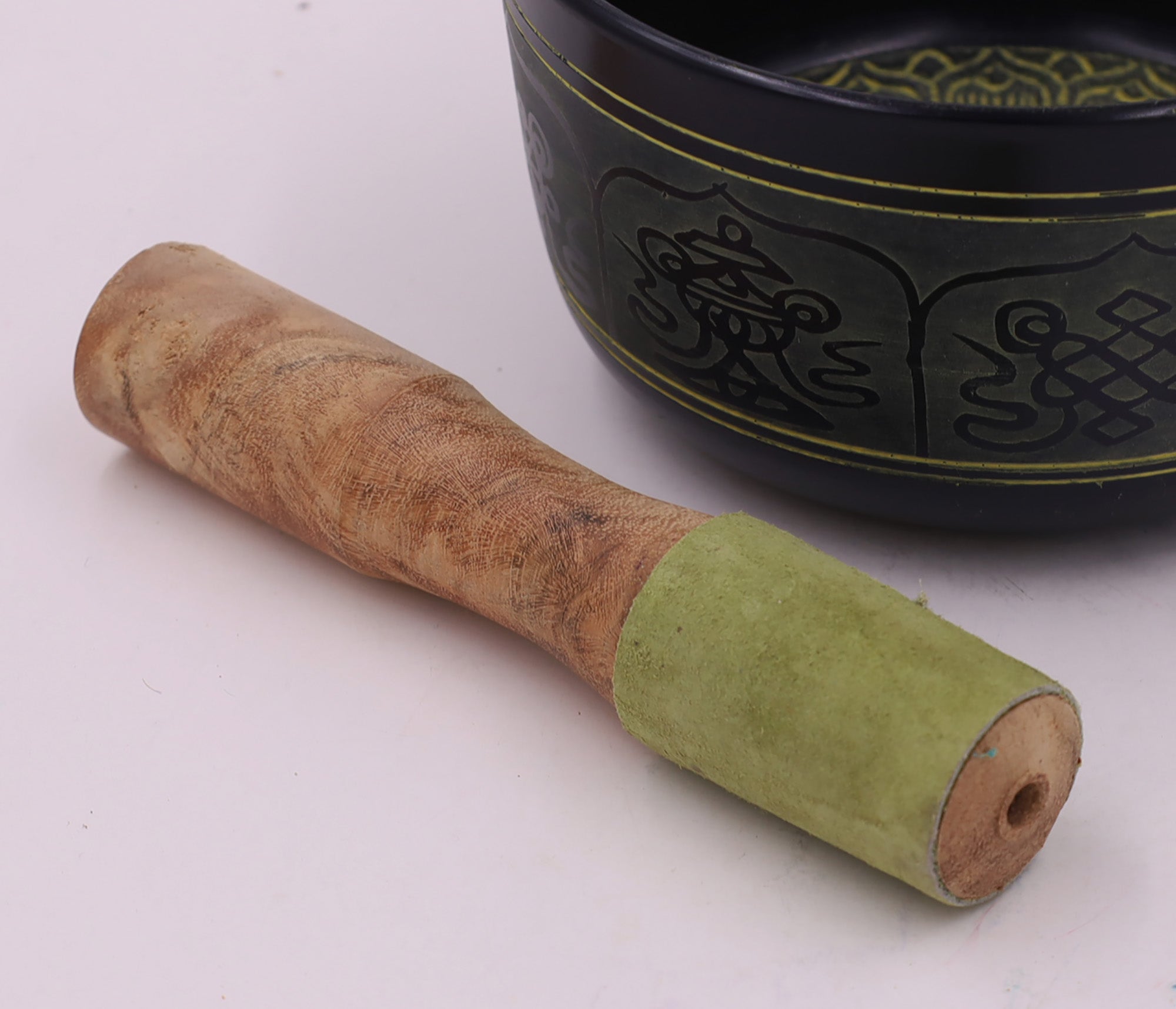 Tibetan Hard Wood Easy Play Singing Bowl Leather-Wrapped Striker, Mallet - DharmaObjects