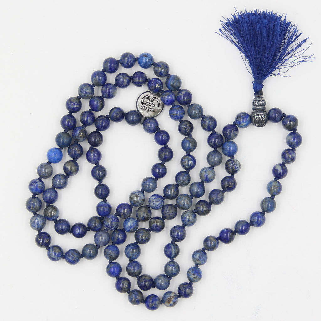 Gemstone OM Charm 108 Beads Prayer Mala With Box - DharmaObjects