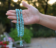 Tibetan Turquoise 108 Beads Mala Meditation Yoga With Silver Guru Bead, Silver Spacers And Mala Wooden Box
