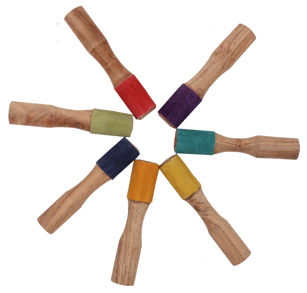 Tibetan Hard Wood Easy Play Singing Bowl Leather-Wrapped Striker, Mallet - DharmaObjects