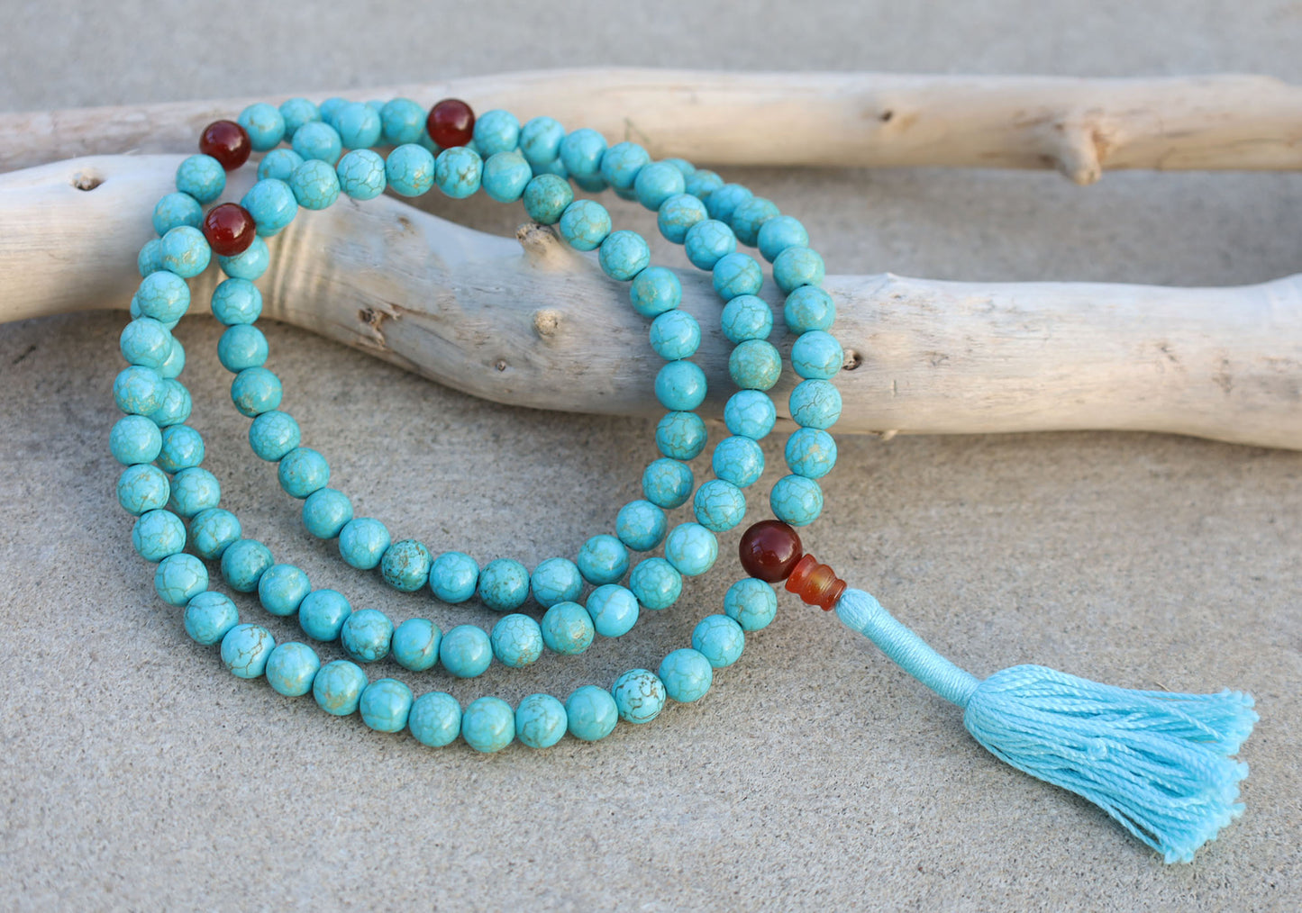 Tibetan Turquoise Mala / Rosary 108 Beads Coral Markers / Free Mala Box