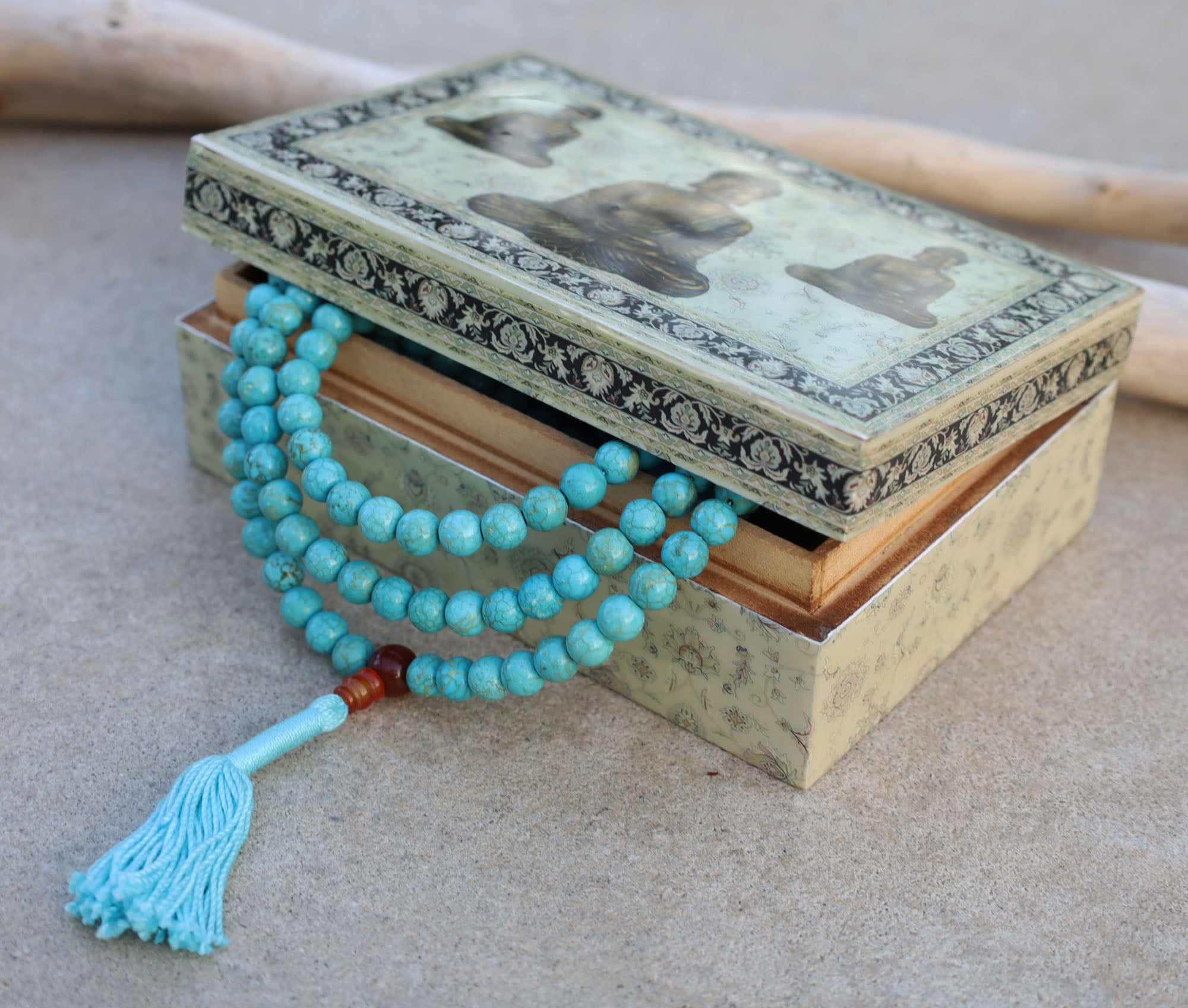 Tibetan Turquoise Mala 108 Beads –  with Carnelian Markers & Guru Bead