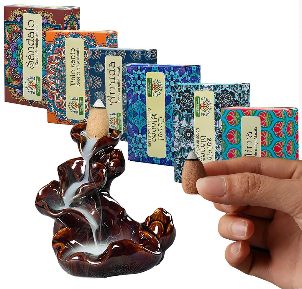 Namaste India Premium Backflow Cone Incense Gift Pack 6 Box - DharmaObjects