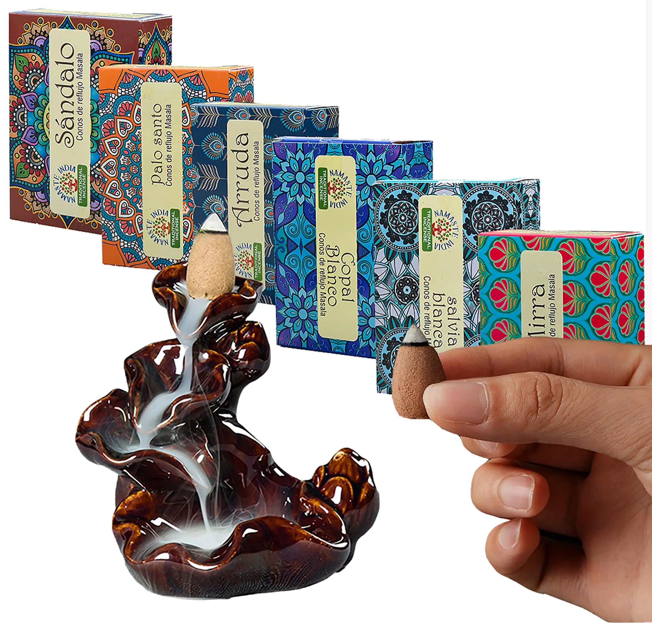 Namaste India Premium Backflow Cone Incense Gift Pack 6 Box - DharmaObjects