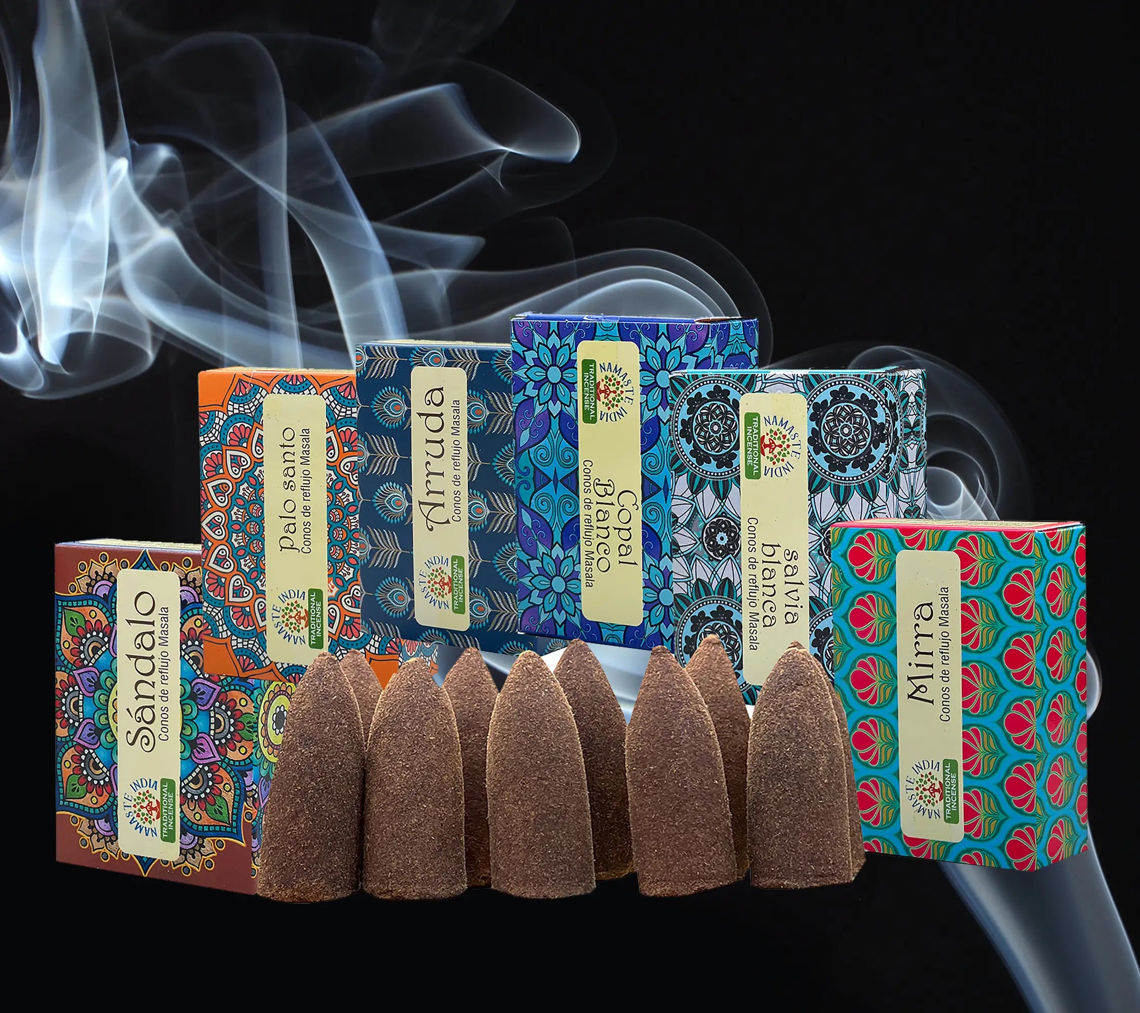 Namaste India Premium Backflow Cone Incense Gift Pack 6 Box - DharmaObjects