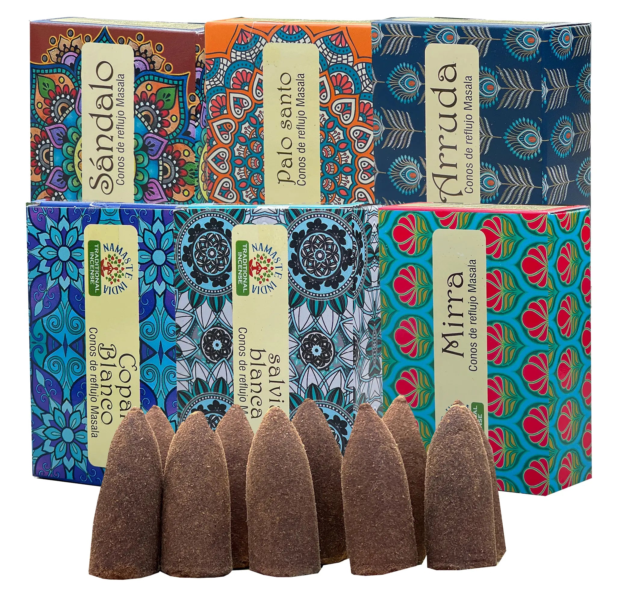 Namaste India Premium Backflow Cone Incense Gift Pack 6 Box - DharmaObjects