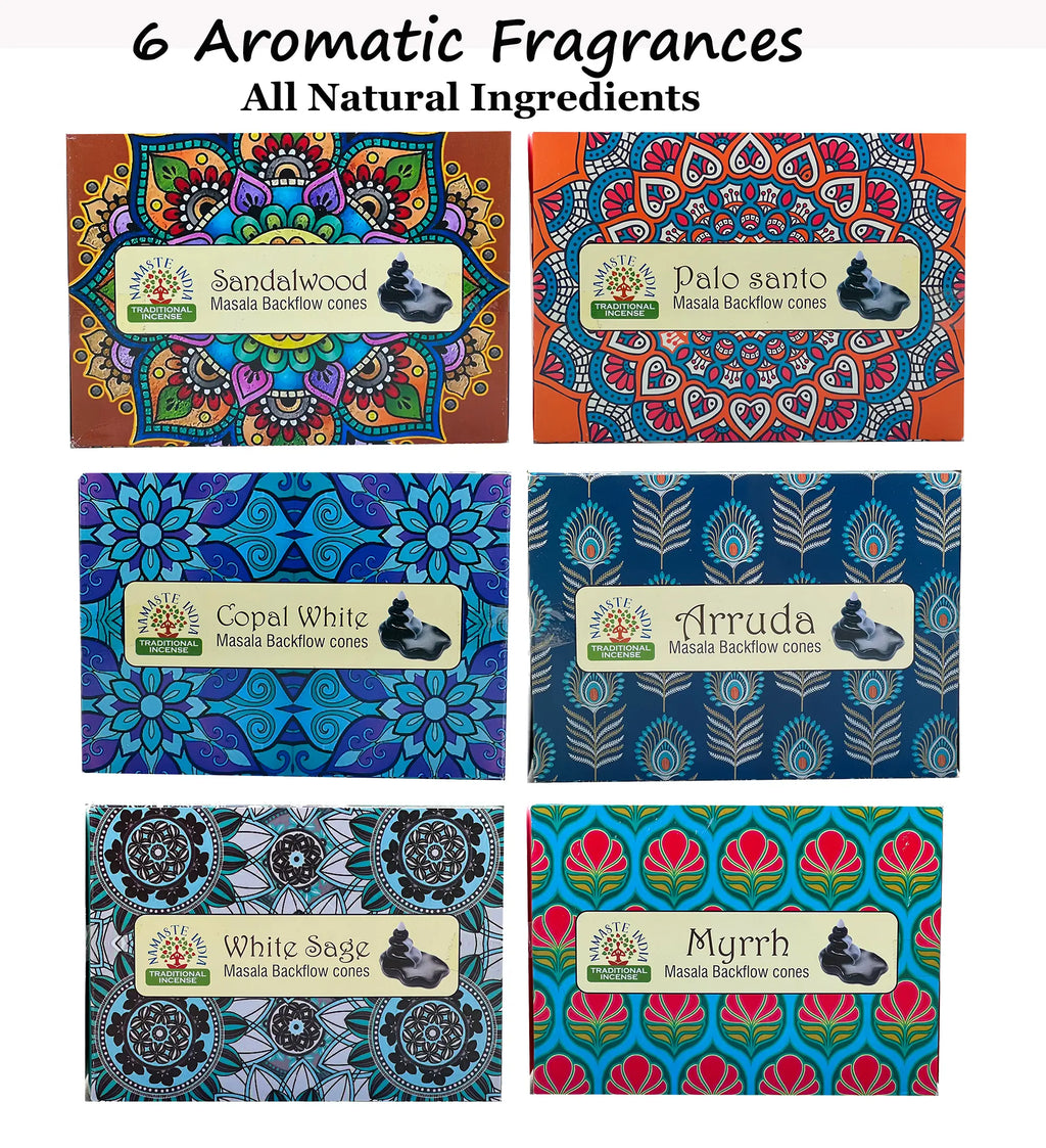 Namaste India Premium Backflow Cone Incense Gift Pack 6 Box - DharmaObjects