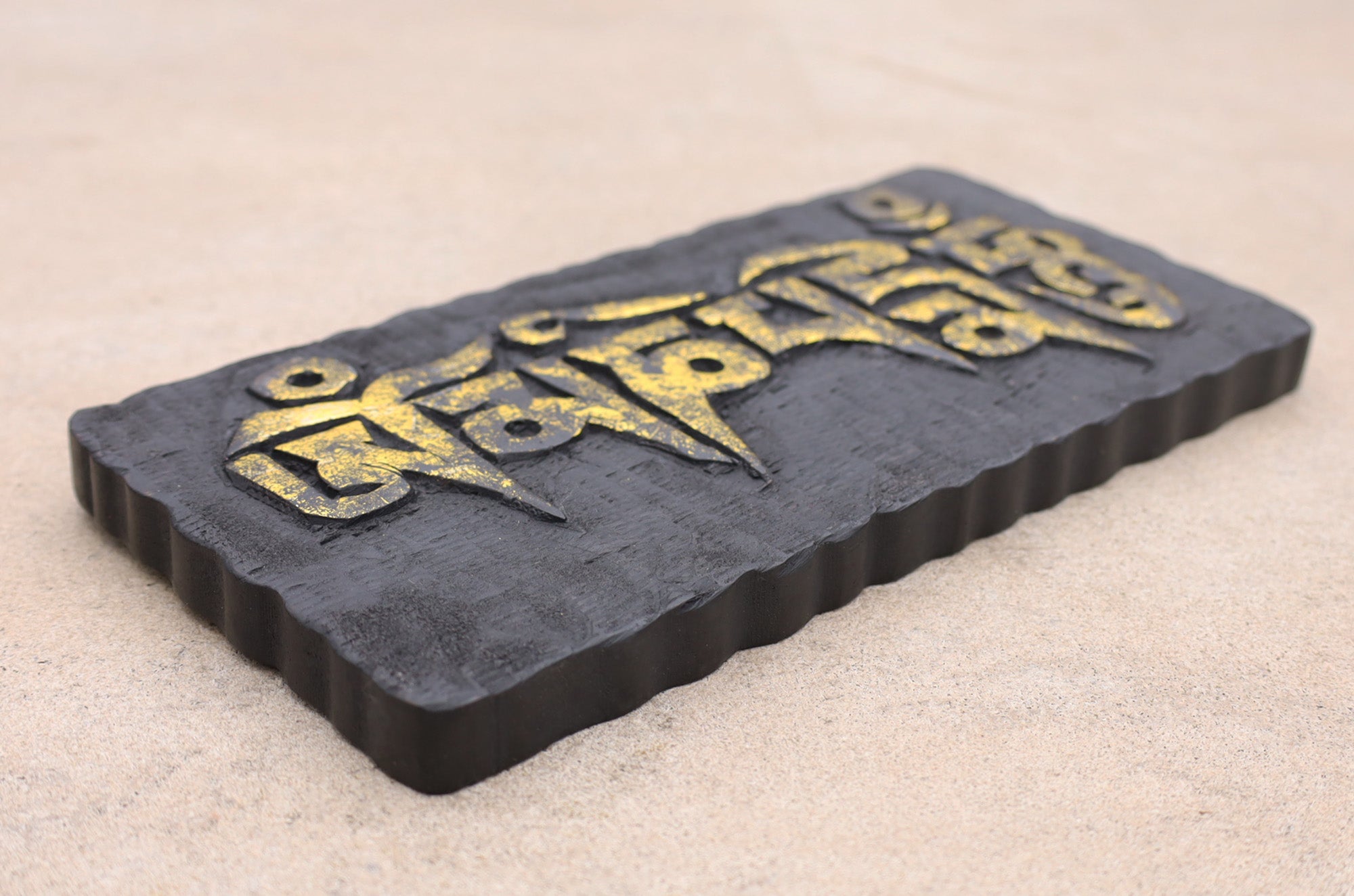 Tibetan Hand Carved Wooden Om Mani Padme Hum Mantra Plaque Wall Decoration - DharmaObjects