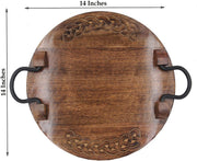 Rustic Round Wooden Serving Tray With Handle Perfect for Platter, Wine, Tea , Coffee, Planters
