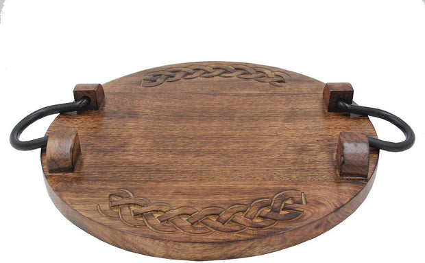 Rustic Round Wooden Serving Tray With Handle Perfect for Platter, Wine, Tea , Coffee, Planters