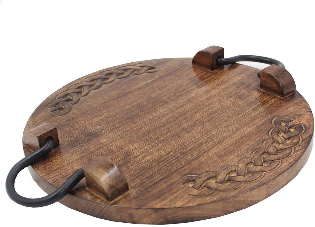 Rustic Round Wooden Serving Tray With Handle Perfect for Platter, Wine, Tea , Coffee, Planters