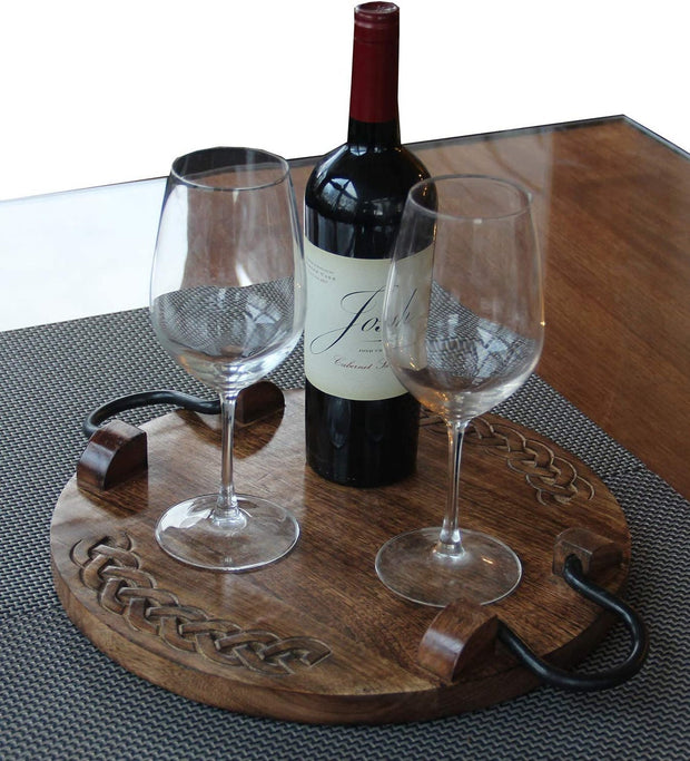 Rustic Round Wooden Serving Tray With Handle Perfect for Platter, Wine, Tea , Coffee, Planters