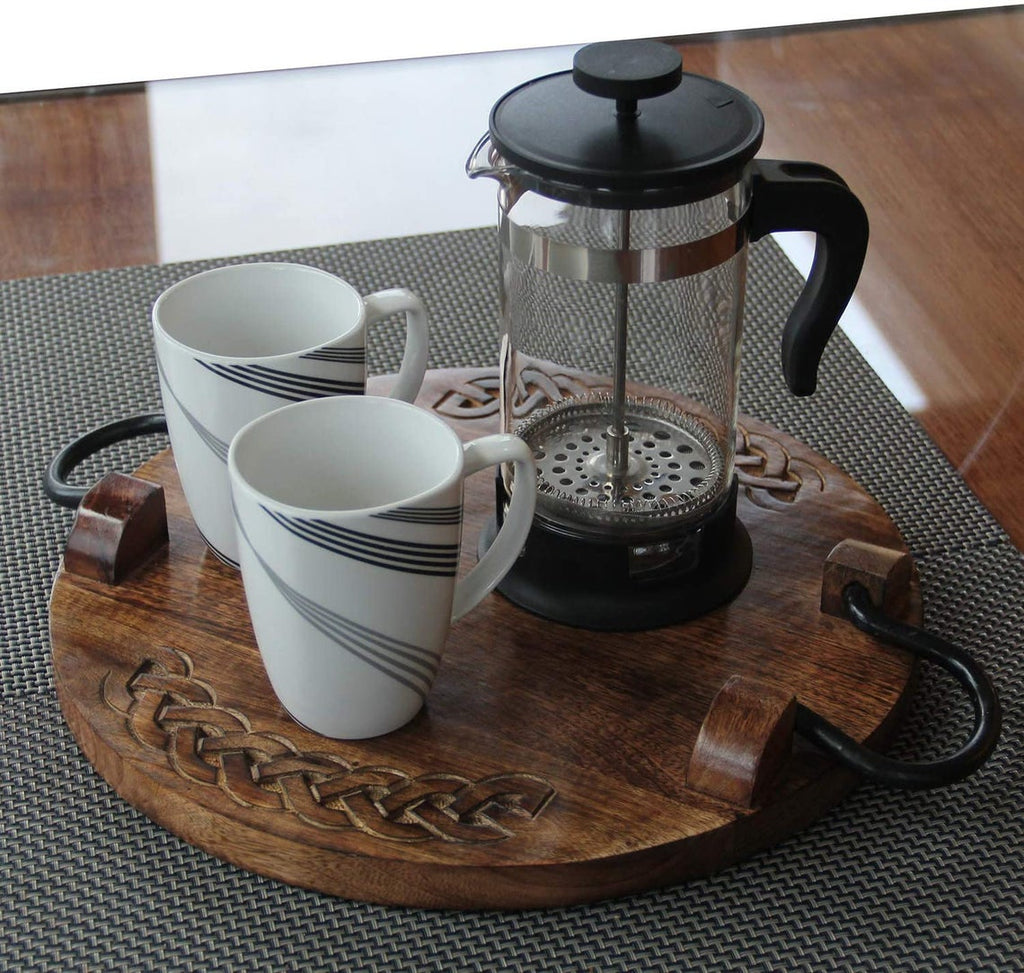 Rustic Round Wooden Serving Tray With Handle Perfect for Platter, Wine, Tea , Coffee, Planters