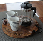 Rustic Round Wooden Serving Tray With Handle Perfect for Platter, Wine, Tea , Coffee, Planters