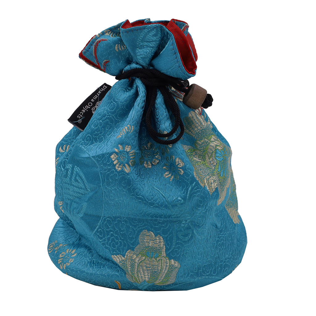 Tibetan OM Singing Bowl Set ~ With Mallet, Brocade Cushion & Carry Bag ~ For Meditation, Chakra Healing, Prayer, Yoga (OM, Turquoise) - DharmaObjects