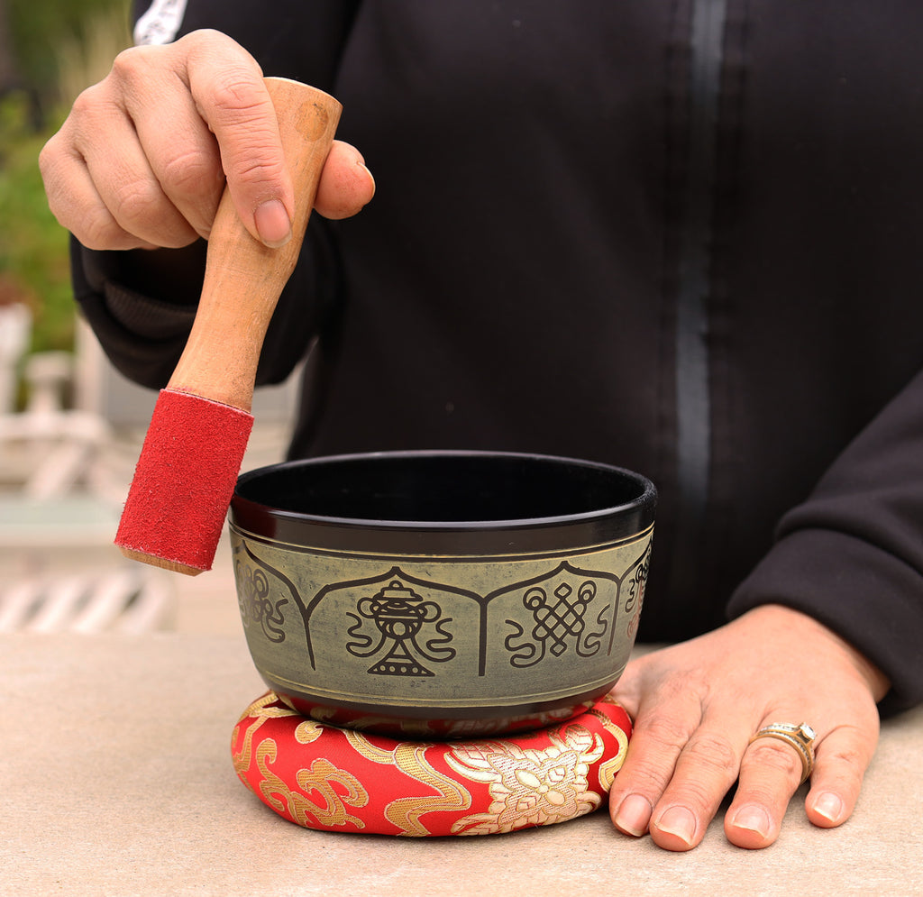 Handcrafted Tibetan Meditation Singing Bowl Set | Etched Sound Bowl for Yoga, Reiki & Mindfulness - DharmaObjects