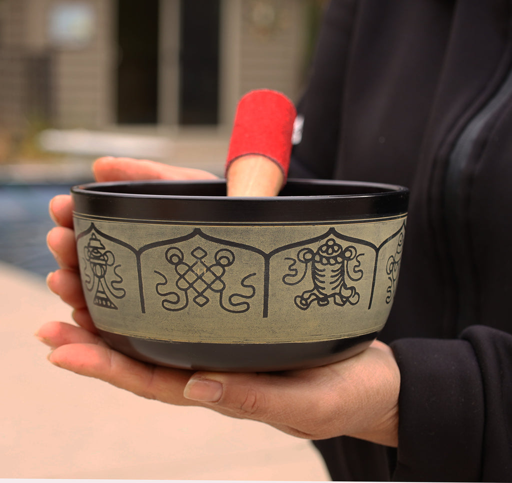 Handcrafted Tibetan Meditation Singing Bowl Set | Etched Sound Bowl for Yoga, Reiki & Mindfulness - DharmaObjects